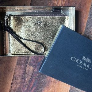 COACH Gold Glitter Small Wristlet